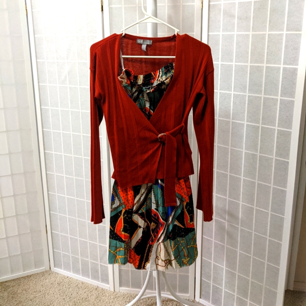 Casual set: a Wrap Sweater with an Abstract Skirt